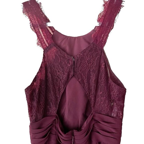AZAZIE COLLEEN A-Line Lace Chiffon Floor-Length Burgundy Bridesmaid Dress Size 2 - Picture 6 of 15